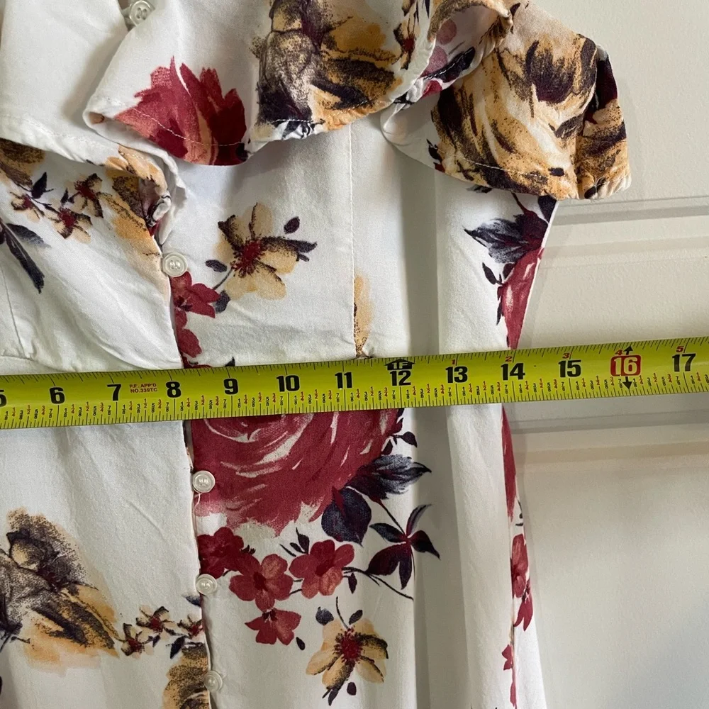 As U Wish Button Down White Floral Spagetti Strap Maxi Dress Split ThighSize S - Picture 9 of 13